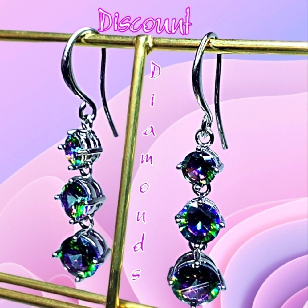 Rainbow Mystic Topaz Drop Dangle Earrings on 925 Sterling Silver